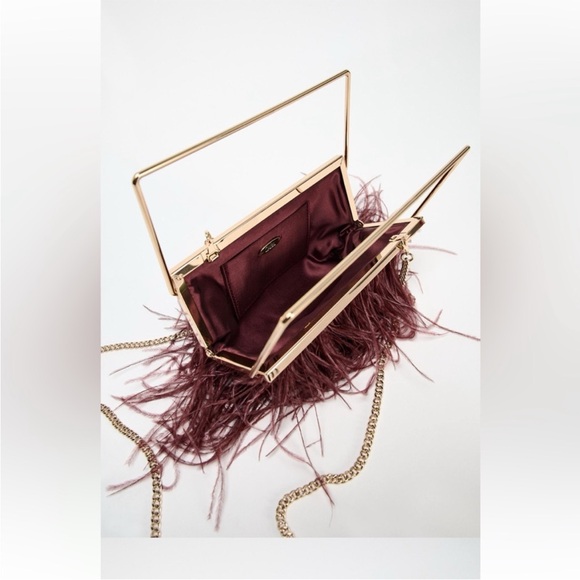 Zara Gold and Burgundy Feather Clutch - Picture 9 of 11